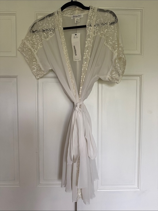 Dior Other - Dior Cream Lace-Trim Sheer Chiffon Robe